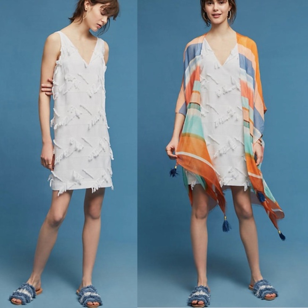 Anthropologie Maeve White Fringework Shift Dress